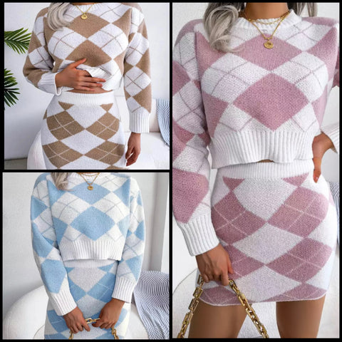 Women Two Piece Full Sleeve Crop Mini Skirt Set