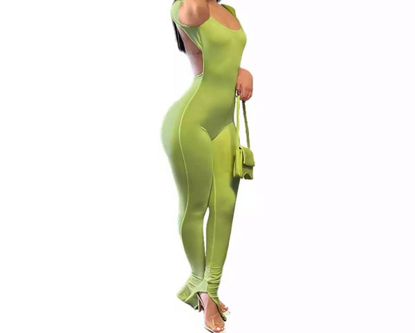 Women Sexy Solid Color Backless Jumpsuit