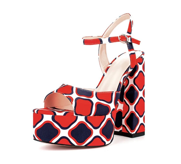 Women Fashion Color Pattern Platform Ankle Strap Sandals