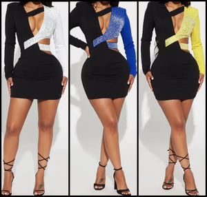 Women Sexy Color Patchwork Cut Out Full Sleeve Dress