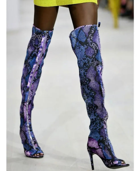 Women Fashion Animal Print Front Zipper Over The Knee Boots