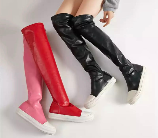 Women Fashion Faux Leather Over The Knee Platform Sneakers