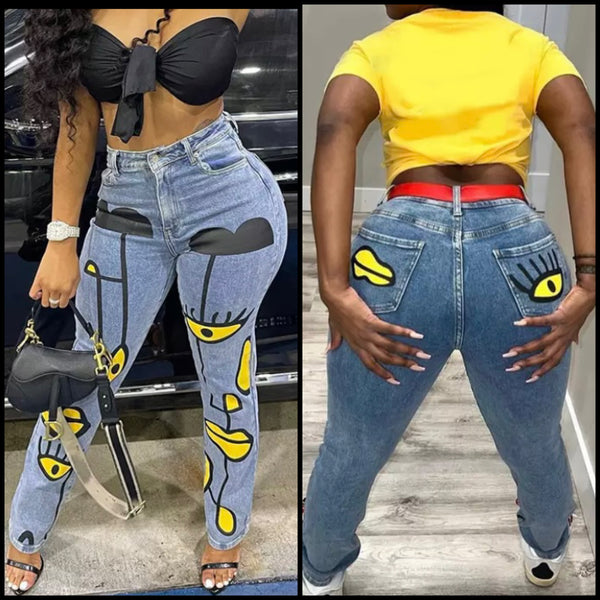 Women Printed Fashion Denim Pants