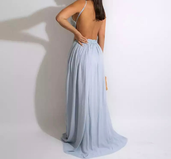 Women Sexy Solid Color Backless Maxi Dress