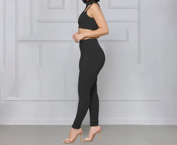 Women Sleeveless Solid Color Crop Two Piece Pant Set