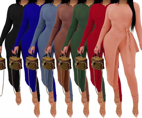 Women Two Piece Solid Color Fashion Pant Set