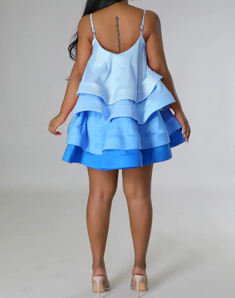 Women Sexy Sleeveless Color Patchwork Ruffled Dress