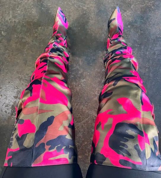 Women Pocket Camouflage Fashion Over The Knee Boots