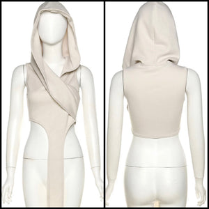 Women Fashion Sleeveless Hooded Crop Top