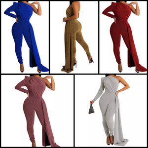 Women Sexy Sparkle One Shoulder Asymmetrical Jumpsuit