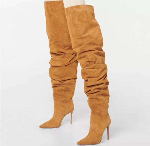 Women Fashion Over The Knee Ruche High Heel Boots