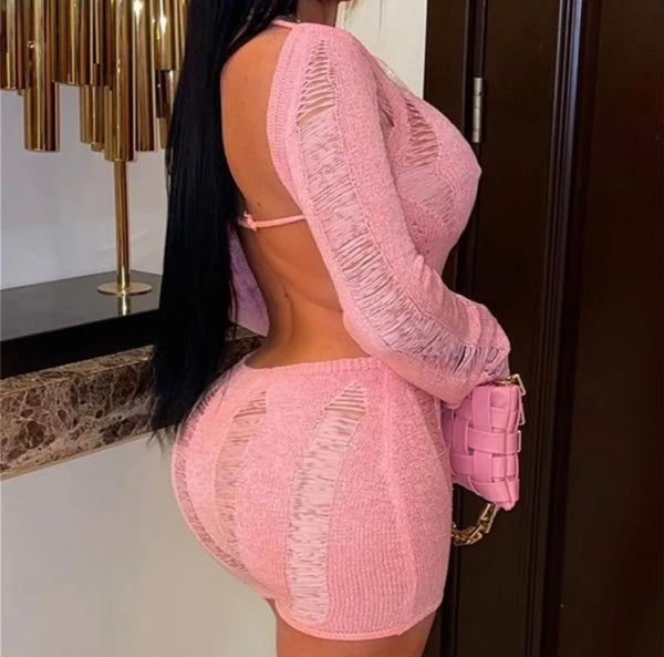 Women Fashion Full Sleeve Open Back Ripped Romper