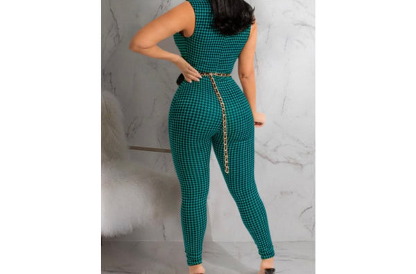 Women Printed Button Sleeveless Sexy Jumpsuit