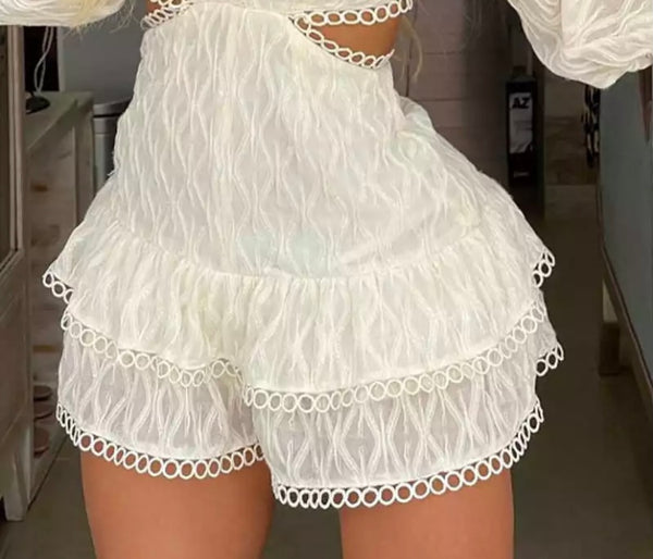 Women White Sexy Lace Full Sleeve Cut Out Romper