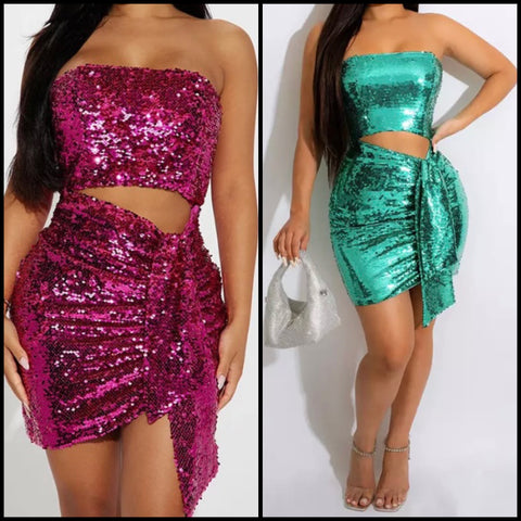 Women Sexy Sequins Strapless Cut Out Dress