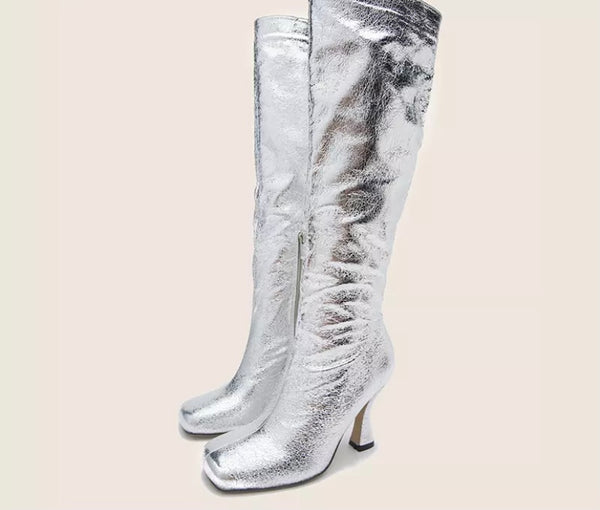 Women Knee-High Metallic Fashion Boots