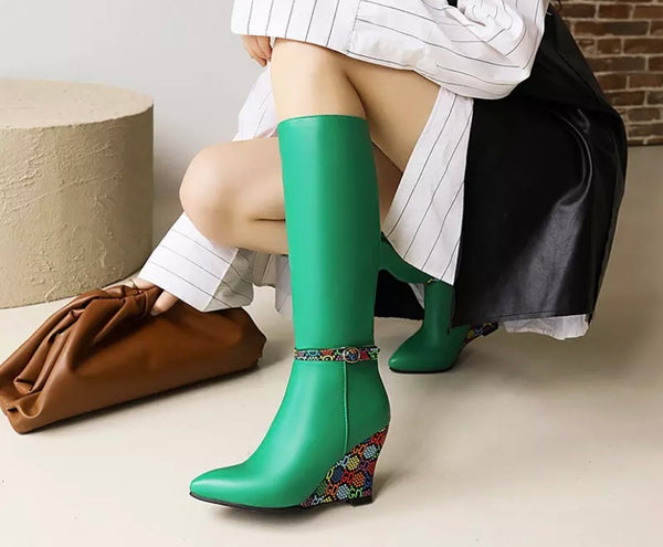 Women Fashion Printed Platform Buckled Boots