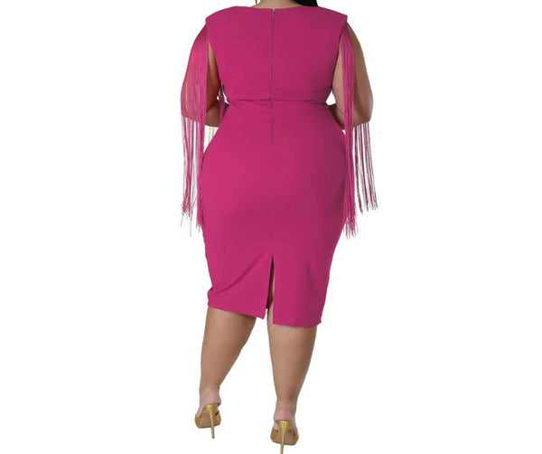 Women Sexy Sleeveless Tassel Solid Color Dress