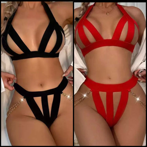 Women Sexy Hollow Out Chain Lingerie Set