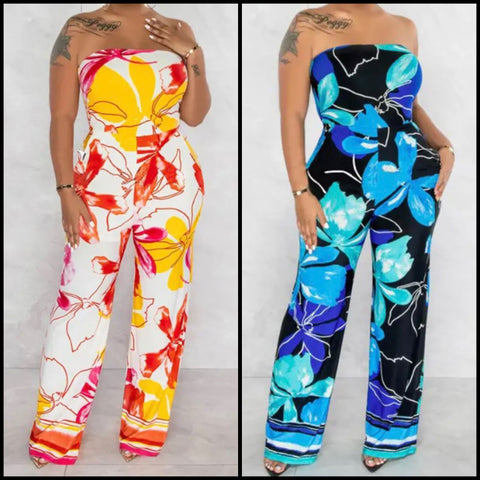Women Floral Sexy Strapless Jumpsuit