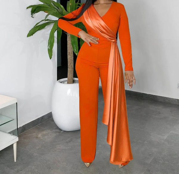 Women Full Sleeve Asymmetrical Sexy Solid Color Jumpsuit