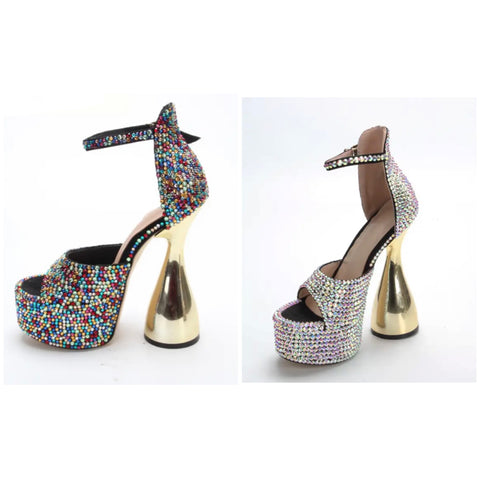 Women Platform Rhinestone Gold High Heel Sandals