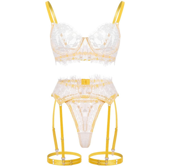 Women Sexy Floral Mesh Thong Lingerie Set