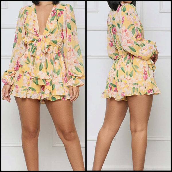 Women Full Sleeve Floral Ruffled Romper