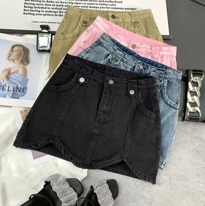 Women Color Fashion Denim Mini Skirt