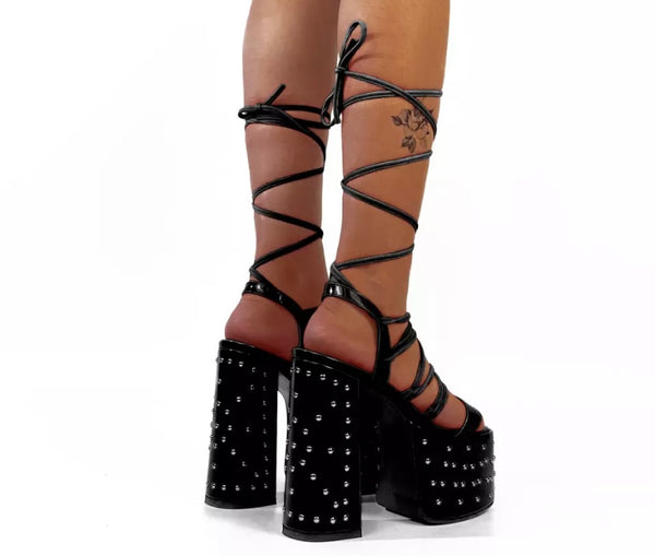 Women Rivet Platform Lace Up Fashion Sandals