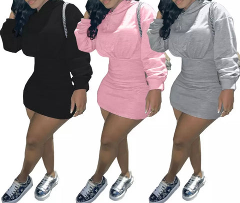 Women Hooded Solid Color Fashion Mini Dress