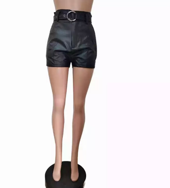 Women Fashion Faux Leather Black Shorts