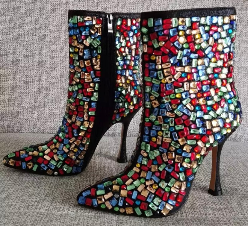 Women Colorful Crystal High Heel Fashion Ankle Boots