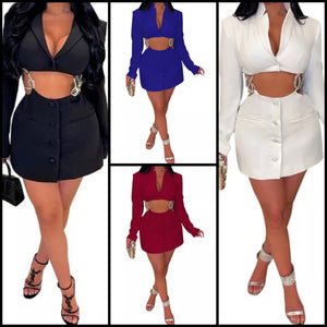 Women Sexy Cut Out Full Sleeve Blazer Dress