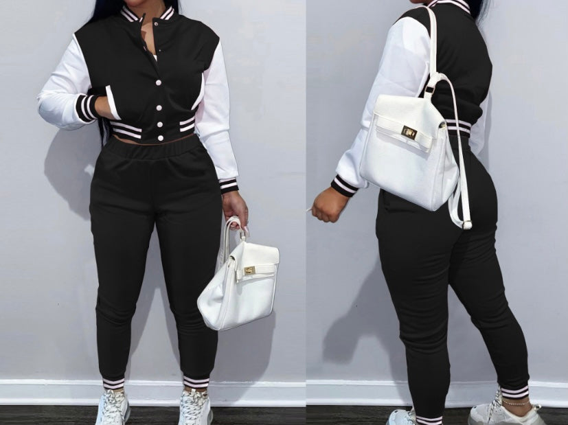 Women Fashion Two Piece Varsity Tracksuit Pant Set