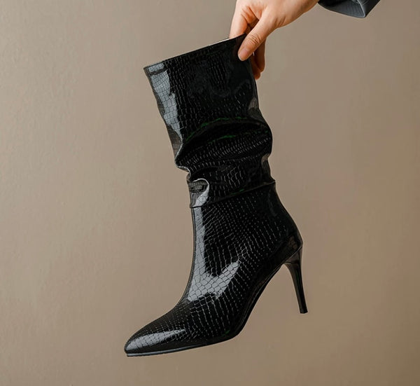 Women Pointed Toe Ruched Fashion Ankle Boots