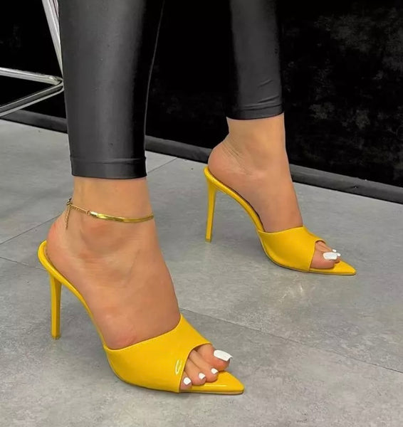 Women Pointed Toe Fashion PVC Slide On Sandals