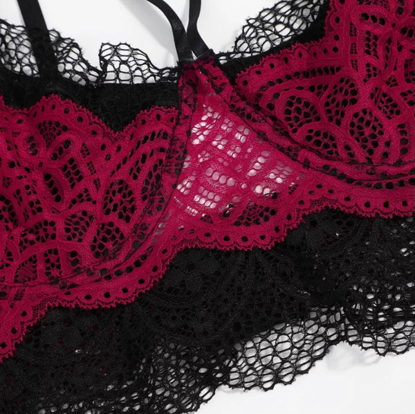 Women Sexy Lace Three Piece Skirt Lingerie Set