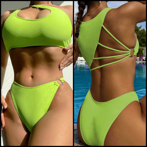 Women Green Sexy Hollow Out Bikini Swimsuit