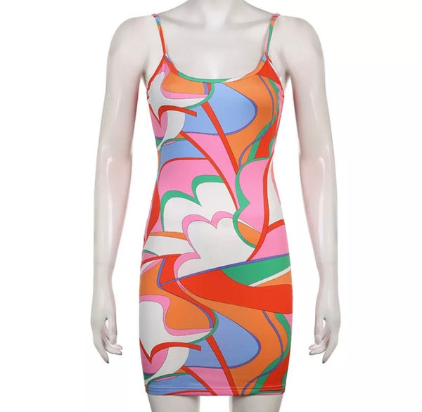 Women Sleeveless Colorful Print Fashion Dress