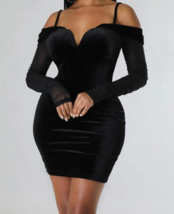 Women Velour Sexy Off The Shoulder Full Sleeve Dress