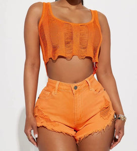 Women Color Ripped Fashion Mini Shorts