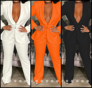 Women Sexy Solid Color Blazer Two Piece Pant Set