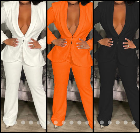 Women Sexy Solid Color Blazer Two Piece Pant Set