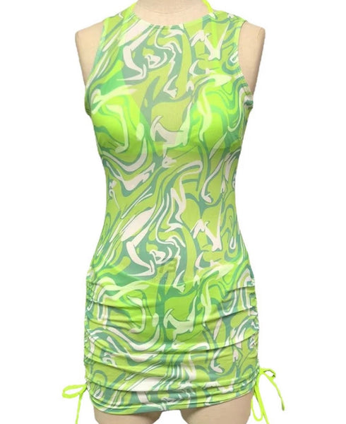 Women Sexy Neon Printed Three Piece Bikini Cover Up Set