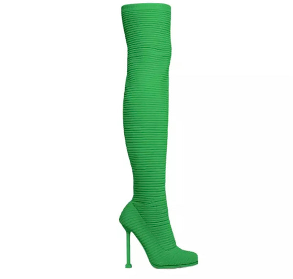 Women Fashion Ribbed Sock Knee-High Boots