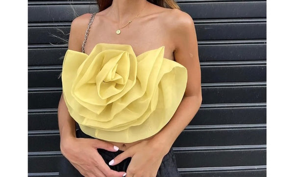 Women Sexy Sleeveless Ruffled Rose Crop Top