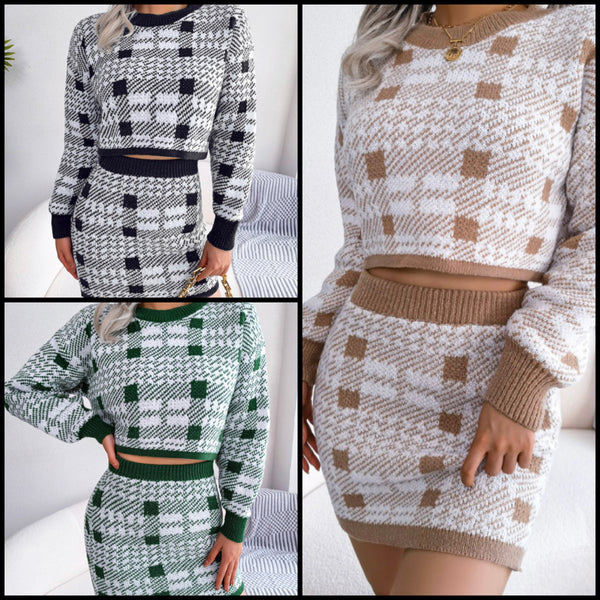 Women Sexy Printed Full Sleeve Two Piece Skirt Set