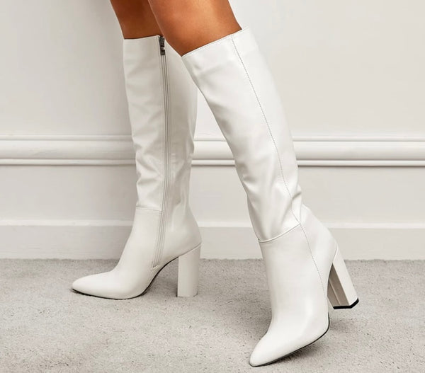 Women Faux Leather Fashion Pointed Toe Knee High Boots