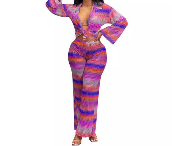 Women Three Piece Colorful Full Sleeve Pant Set